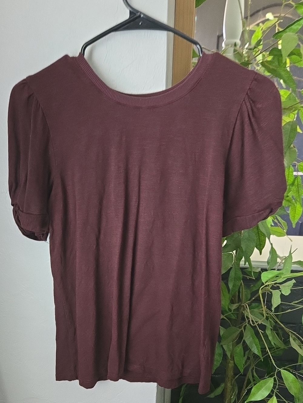 Maurices Puff Sleeve Short Sleeve Top - Burgundy